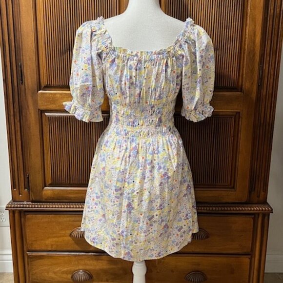 Levi's Verenne Floral Mini Dress Puff Sleeves Off The Shoulder Size L - Picture 4 of 6